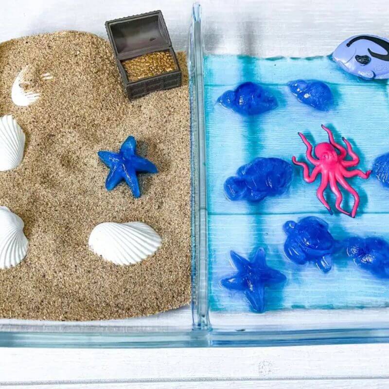 beach sensory bin