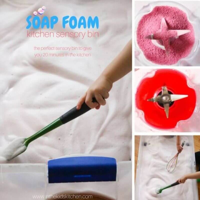 soap foam sensory bin