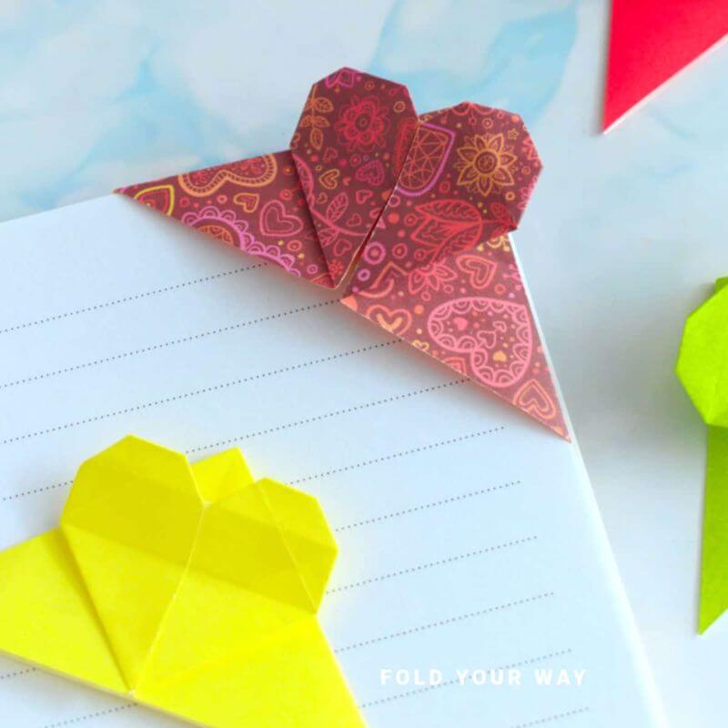 heart origami corner bookmark